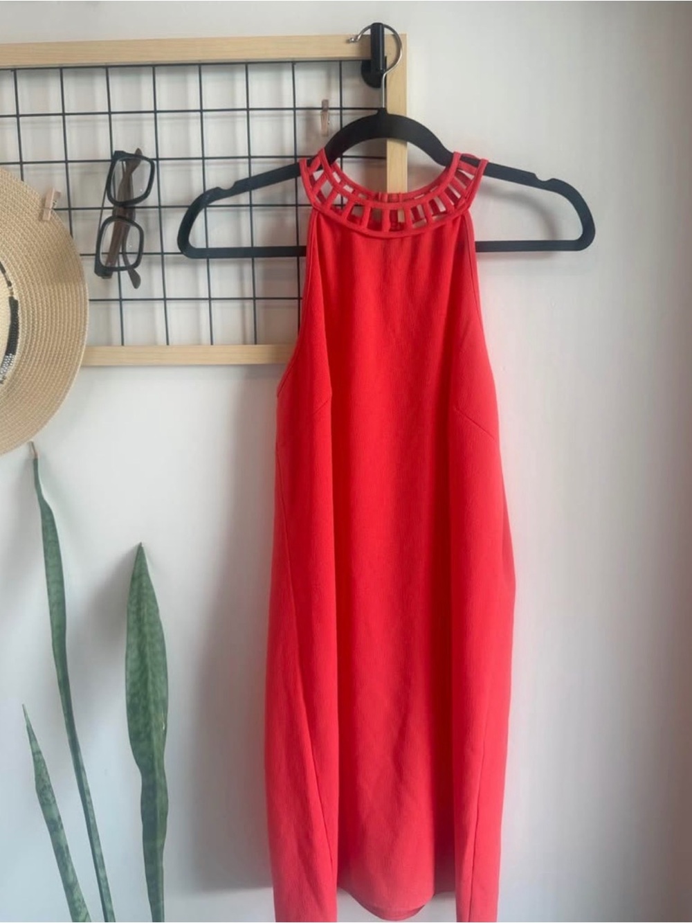 Monteau Red Halter Mini Dress with Cutout Neckline